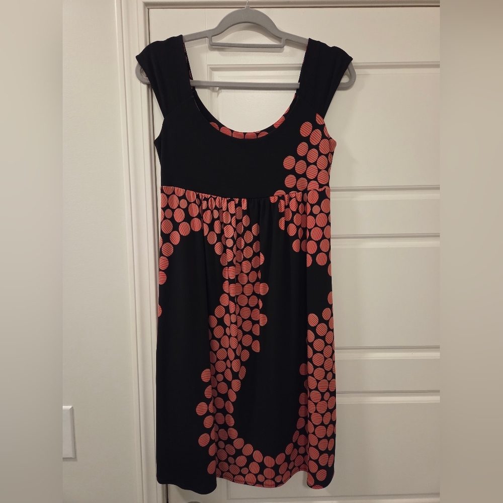 Donna Morgan Black‎ and Red/Orange Polka Dot Midi Dress